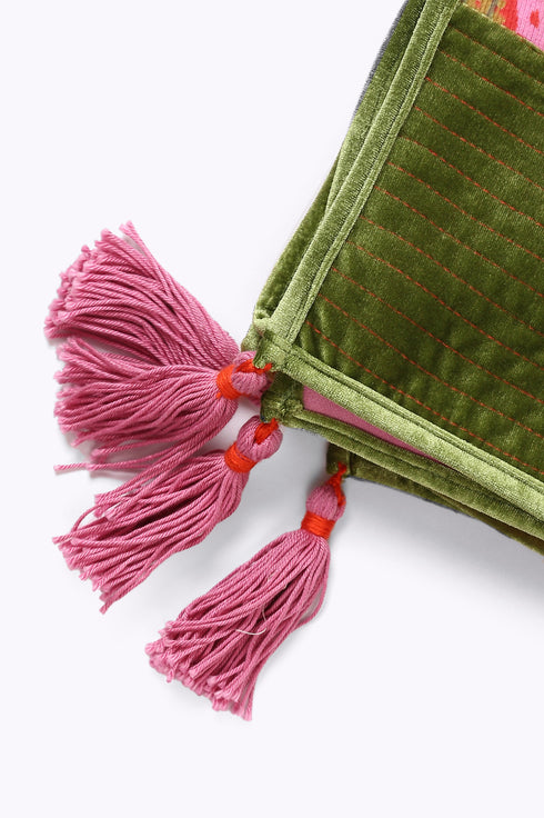 Shawl in printed faux cashmere cotton blend with tassels